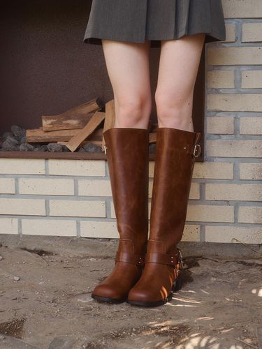 WILLOW Metal Buckle Western Long Boots 5CM [Brown] - TTHONE - Modalova