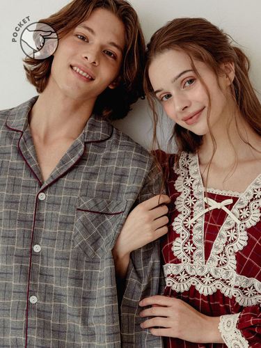 Couple Andis Checkered cotton mixed Long-Sleeved V - LUNALUZ STUDIO - Modalova