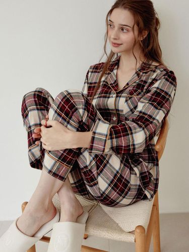 Women's Valentine Checkered Long-Sleeved Collar Tw - LUNALUZ STUDIO - Modalova