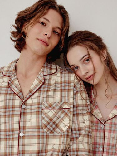 Couple Nova Checkered Cotton Long-Sleeved Collar S - LUNALUZ STUDIO - Modalova