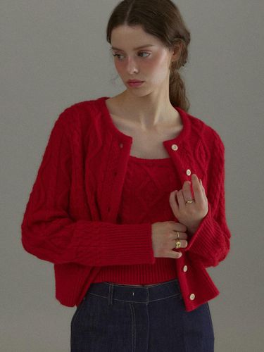 WOOL FISHERMAN CARDIGAN [RED] - chat de lama - Modalova
