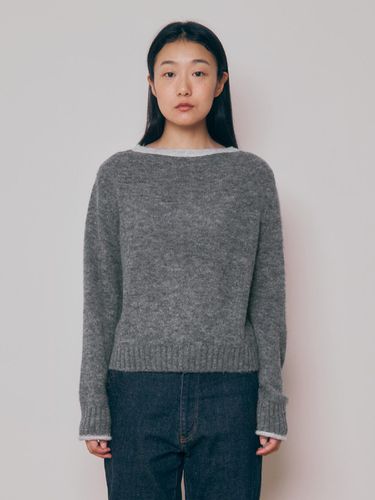 Baby Alpaca Boat Neck Sweater (Grey) - KNITLY - Modalova