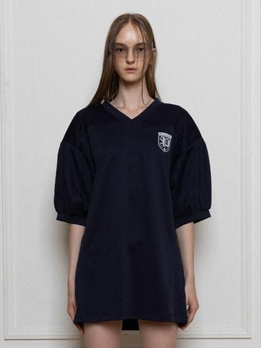 SHIRRING LOGO RUGBY JERSEY TOP, NAVY - Porta - Modalova