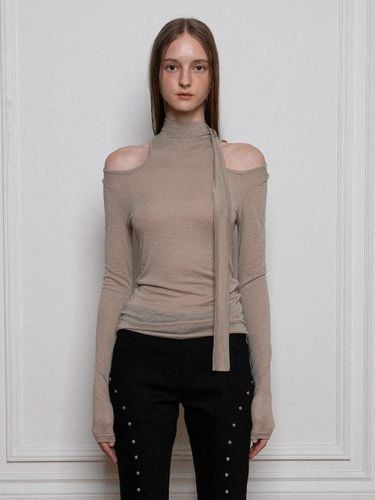 WOOL HIGH NECK SCARF LONG SLEEVE TOP - Porta - Modalova