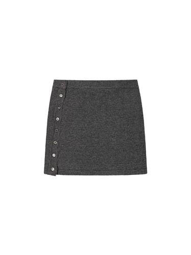 BASIC SIDE BUTTON KINT SKIRT, GREY - Porta - Modalova