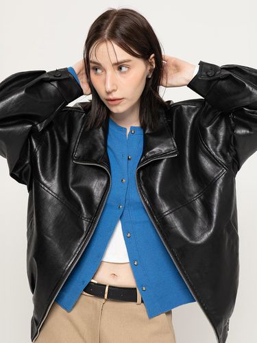 VEGAN LEATHER FULL UP BOMBER JUMPER - MORELIKEIT - Modalova