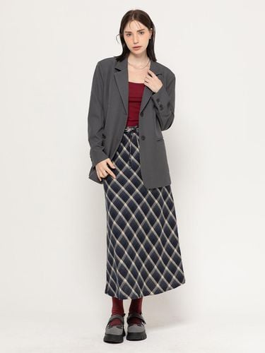 DIA CHECK STRAP LONG SKIRT NAVY - MORELIKEIT - Modalova