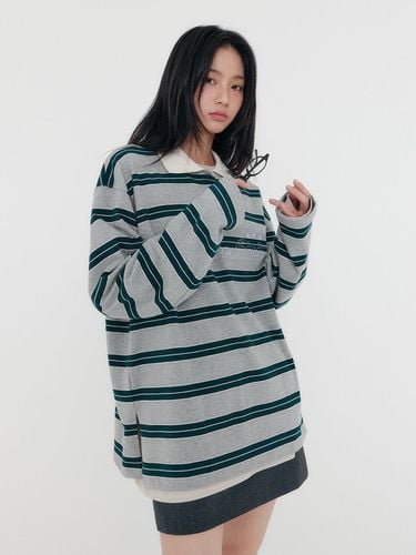 Dream State Stripe Polo _ Melange Grey / Green - zeezeezee - Modalova