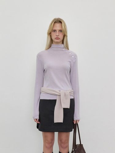 LYOCELL WOOL BUTTON UP POLO NECK T, LAVENDER - LOWTEAL - Modalova