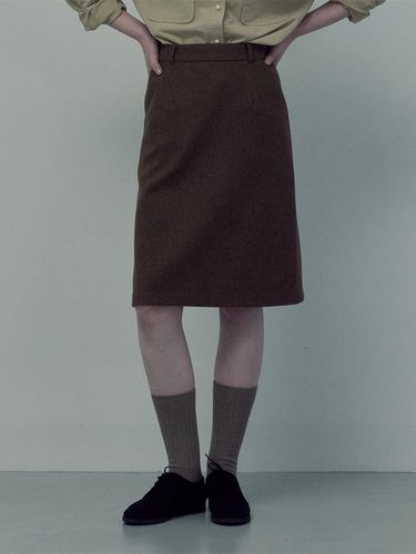 Herringbone Wool Midi Skirt (brown) - LOVE US U - Modalova