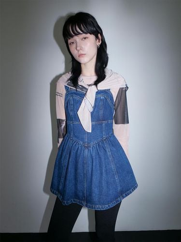 Heart-neck sleeveless denim top_dark blue - ellonarc - Modalova