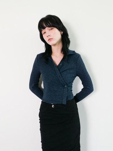 Two-Way Collar Cardigan_Deep Blue - ellonarc - Modalova