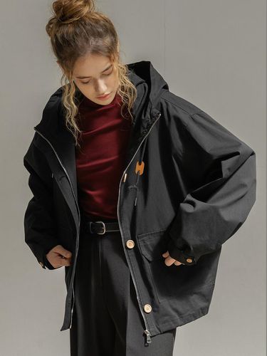 HOOD HALF TRENCH COAT (BLACK) - NONANDNON - Modalova