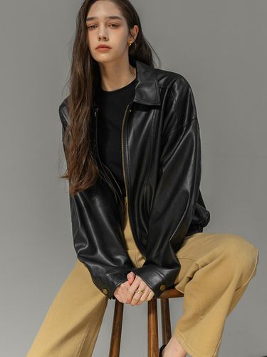 COLLARED VEGAN LEATHER BLOUSON JACKET (BLACK) - NONANDNON - Modalova