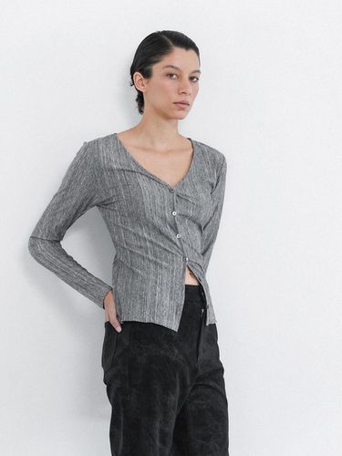 V NECK PLEATS CARDIGAN (GREY) - KOBKINO - Modalova