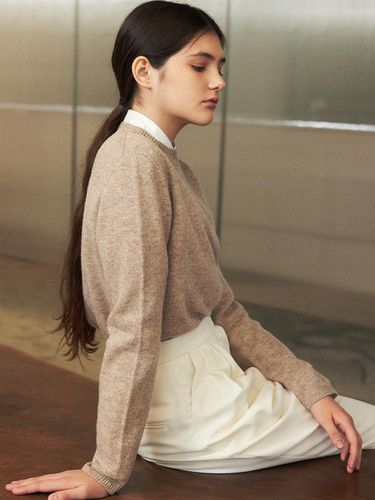 Mell] Wool Round Knit - Beige - LANG5 - Modalova