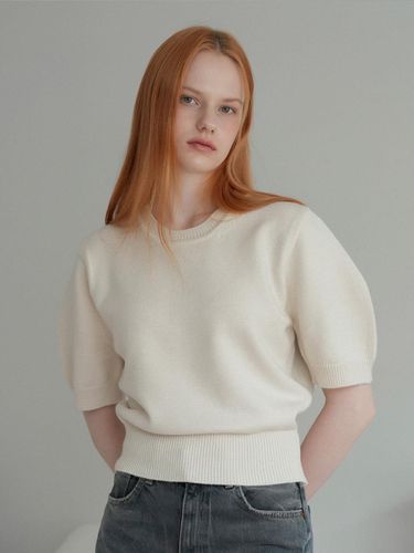 Balloon Sleeve Half Knit (Cream beige) - VLETI - Modalova