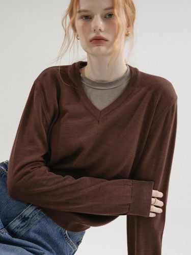 V neck Basic Knit (Brown) - VLETI - Modalova