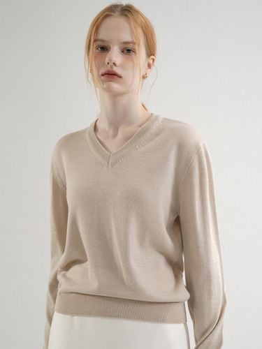 V neck Basic Knit (Gray_beige) - VLETI - Modalova