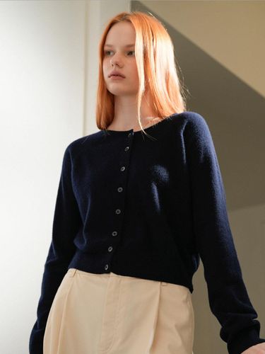 Wool 100 % Round Knit Cardigan (Navy) - VLETI - Modalova