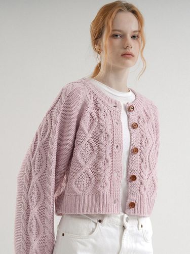 Round Cable Knit Cardigan (Pink) - VLETI - Modalova