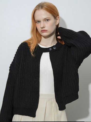 Button Neck Knit Cardigan (Black) - VLETI - Modalova