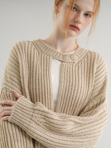 Button Neck Knit Cardigan (Beige) - VLETI - Modalova