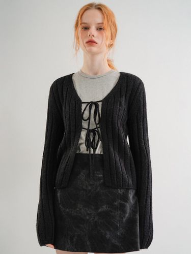 Mohair Ribbon Knit Cardigan (Black) - VLETI - Modalova