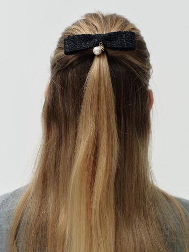 Pearl ribbon hair pin - black tweed - DEPOUND - Modalova