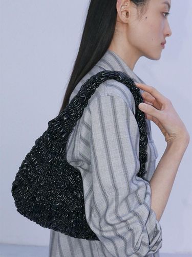 CREASE COTTON HOBO BAG - BLACK - Enor - Modalova