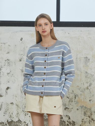 STRIPE KNIT CARDIGAN_SKY BLUE - ANOETIC - Modalova