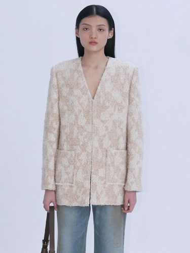 WOOL V - NECK TWEED JACKET - BEIGE - Enor - Modalova