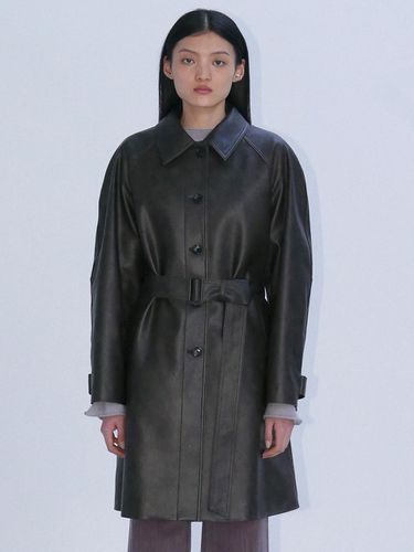 OVERFIT SINGLE LEATHER COAT - BROWN - Enor - Modalova