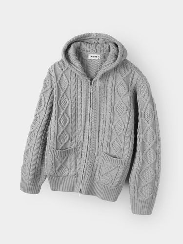 Two-way Cable Hooded Zip-Up Knitwear_Gray - INDUST - Modalova