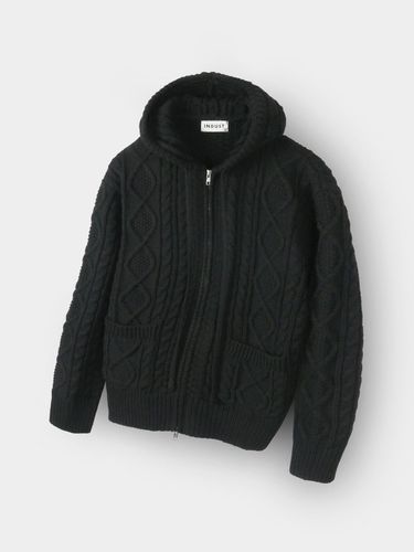 Two-Way Cable Hood Zip-Up Knitwear_Black - INDUST - Modalova