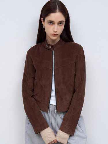 Vegan Leather Suede Racer Jacket in Brown - doffsept - Modalova