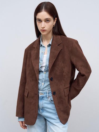 Vegan Leather Suede Single Blazer in Brown - doffsept - Modalova