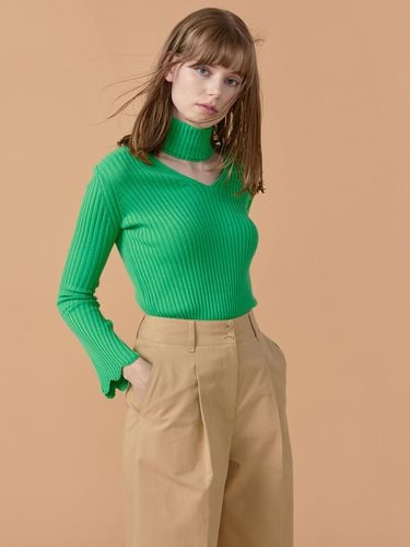 Bell Sleeves V - Neck Pollar Knit Top Green WBBFNT - WOVEMENT - Modalova