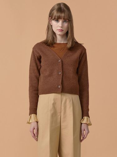 Pleated Sleeves Detail Cardigan Brown WBBFNT006BR - WOVEMENT - Modalova