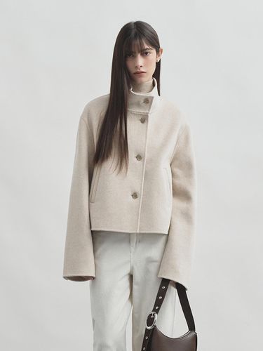 Cashmere wool handmade high neck cropped coat - MONGDOL - Modalova