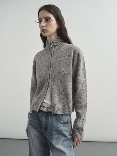 Wool half-neck zip-up cardigan gray - MONGDOL - Modalova