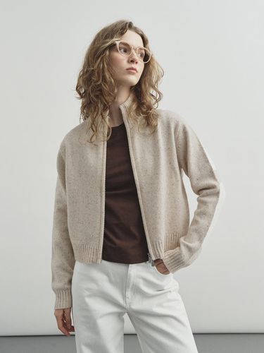 Wool half-neck zip-up cardigan light brown - MONGDOL - Modalova