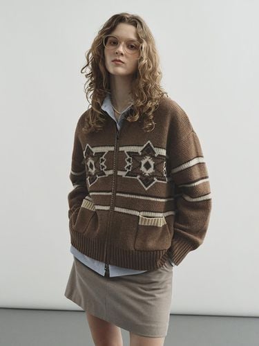 Cowichan Zip-Up Cardigan Brown - MONGDOL - Modalova