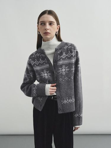 Round neck Nordic cardigan Charcoal - MONGDOL - Modalova