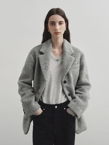 Belted alpaca wool blazer coat gray MDJK037GRAY - MONGDOL - Modalova