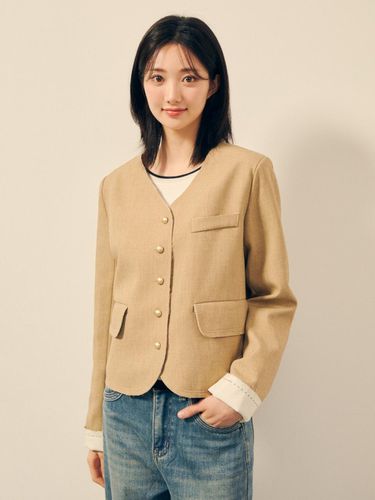 Natural V-neck cropped jacket GPAP0JK141 - JJ JIGOTT - Modalova