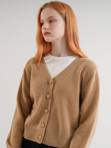 Wool 100% V - neck Basic Knit Cardigan (Beige) - VLETI - Modalova