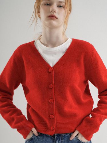 Wool 100% V - neck Basic Knit Cardigan (Red) - VLETI - Modalova