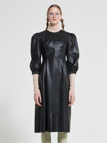 Puff Sleeves Faux Leather Dress Black WBAFOP003BK - WOVEMENT - Modalova