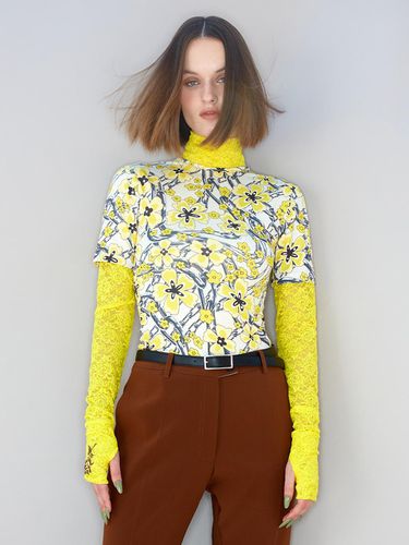 Half Sleeve Jersey Top Yellow Print - Kijun - Modalova